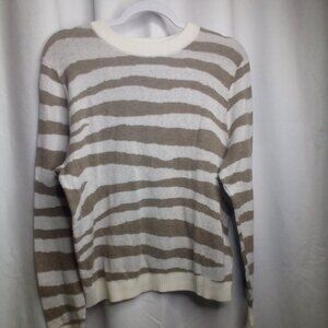 A New Day Sweater M Women Long Sleeve Stripe Tan White